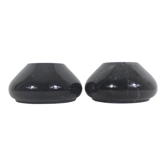 Vintage Minimalist Carved Black Stone Vases Soapstone, a Pair For Sale