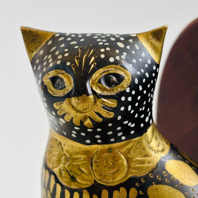 Vintage Brass and Wood Cat Bookends - Set of 2 For Sale - Image 9 of 14