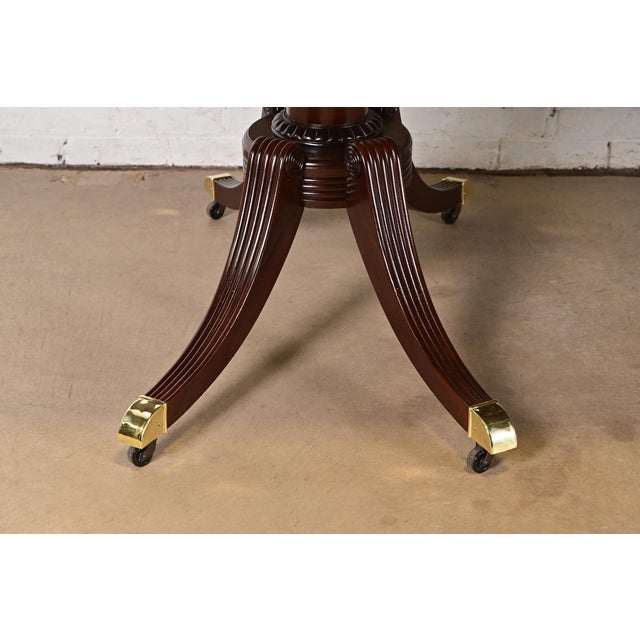 Baker Furniture Georgian Banded Mahogany Double Pedestal Extension Dining Table, Newly Refinished For Sale - Image 10 of 13