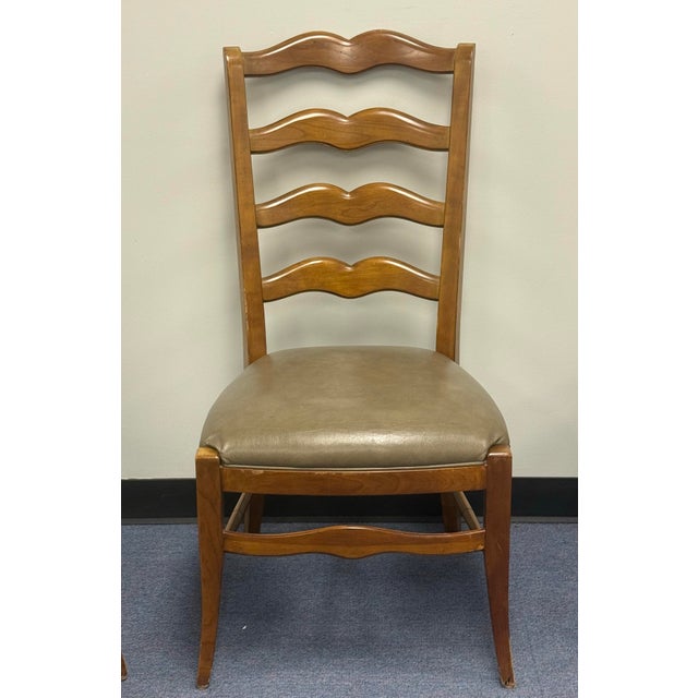 Ethan Allen Ethan Allen Ladderback Leather Upholstered Dining Chairs - Set of 4 For Sale - Image 4 of 12