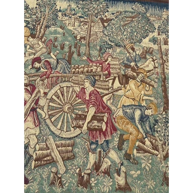 Vintage Aubusson Médiéval Design Jacquard Tapestry Woodcutters, 1960s For Sale - Image 16 of 18
