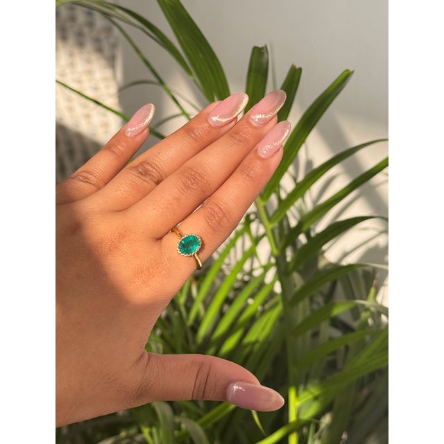 Early 21st Century Vintage Inspired 1.9ct Natural Emerald Oval Solitaire Ring Size 4 in 18k Yellow Gold For Sale - Image 5 of 16