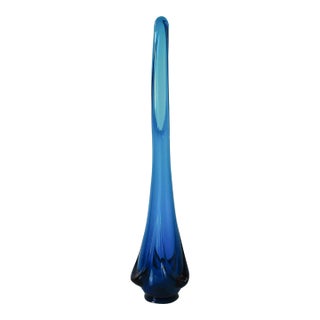 Vintage Viking Blue Drape Swung Tall Art Glass Vase For Sale