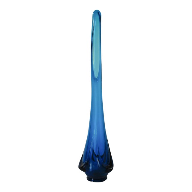 Vintage Viking Blue Drape Swung Tall Art Glass Vase For Sale