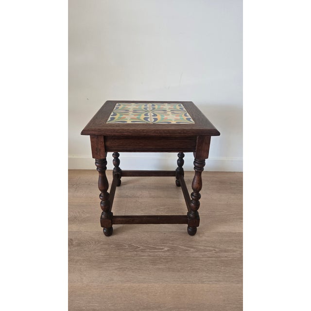 Chestnut Rare Taylor Tile Side Table | Antique California Arts & Crafts | Antique Oak For Sale - Image 8 of 10