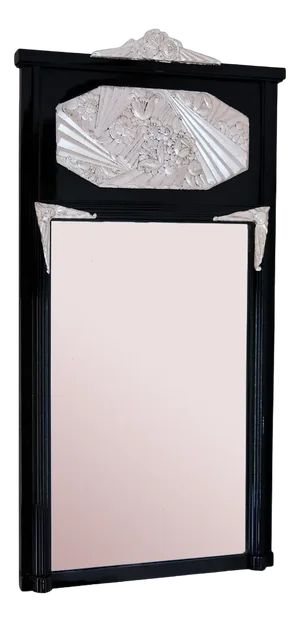 Art Deco Wall Mirror in Black Lacquer with Silvered Pattern, 1930s