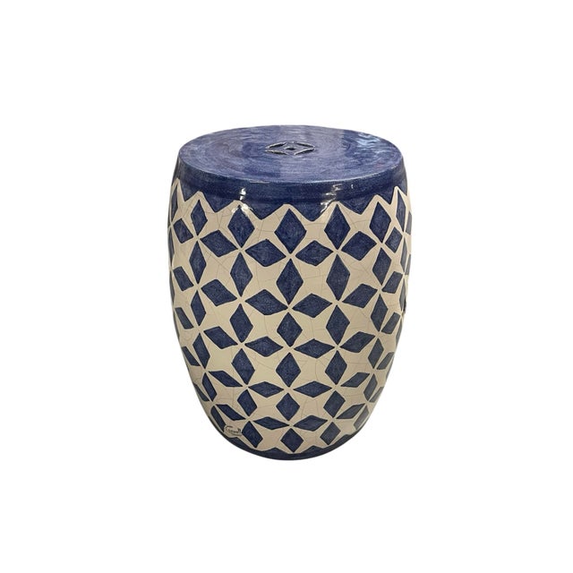 Gemstone Italian Blue & White Harlequin Garden Stool For Sale - Image 7 of 11