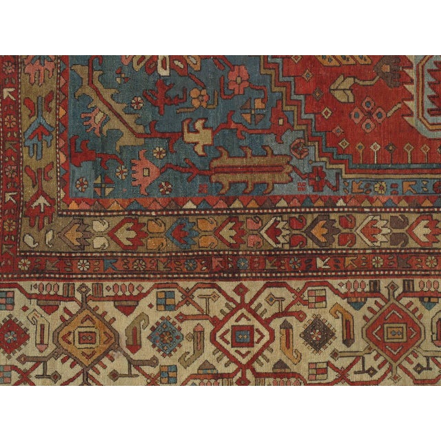Textile Antique Persian Serapi Carpet, Handmade Wool Oriental Rug, Rust, Ivory, Lt Blue For Sale - Image 7 of 16