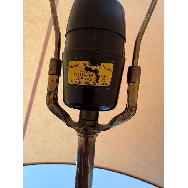 1960s 1960s Mid Century Modern Modeline Walnut & Textured Blue Glass Inlay Table Lamp - 37"h For Sale - Image 5 of 9