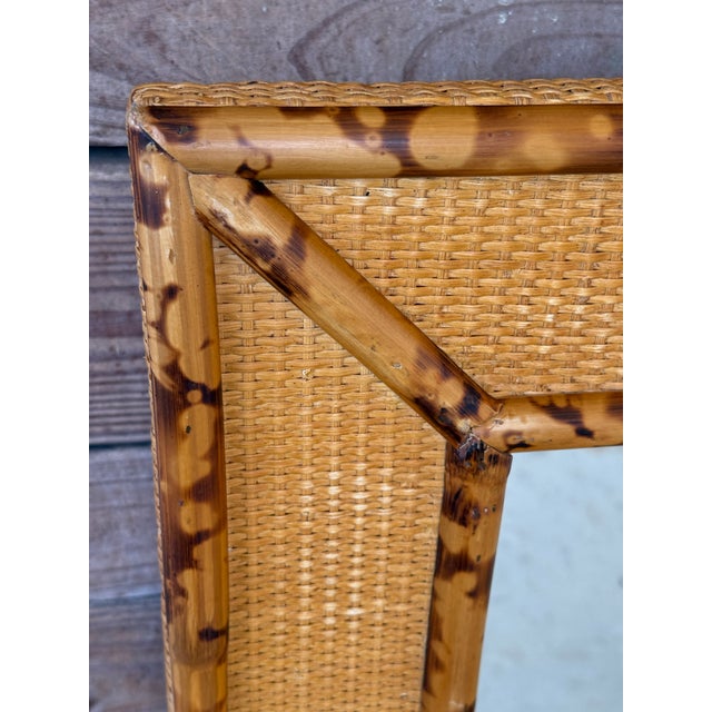 Tan Vintage Boho British Colonial Faux Bamboo & Rattan Weave Wall Mirror With Shelf For Sale - Image 8 of 11