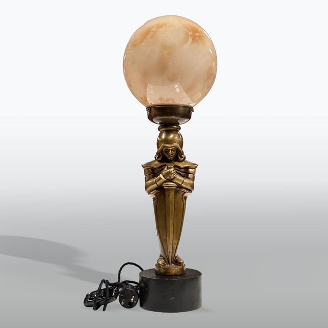 Brass Knight Table Lamp, 1920s For Sale - Image 11 of 11