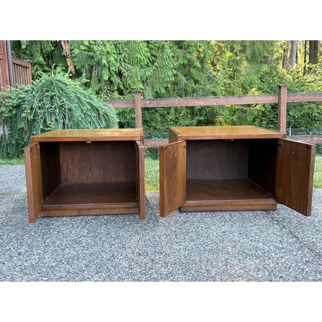 Mid Century Modern Vintage Walnut Nightstands -End Tables, 2 Pieces For Sale - Image 9 of 12