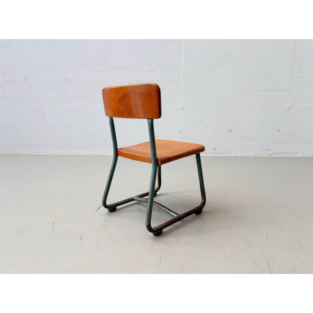 Brown Vintage Children's Chair with Tubular Steel Frame, 1950s For Sale - Image 8 of 15