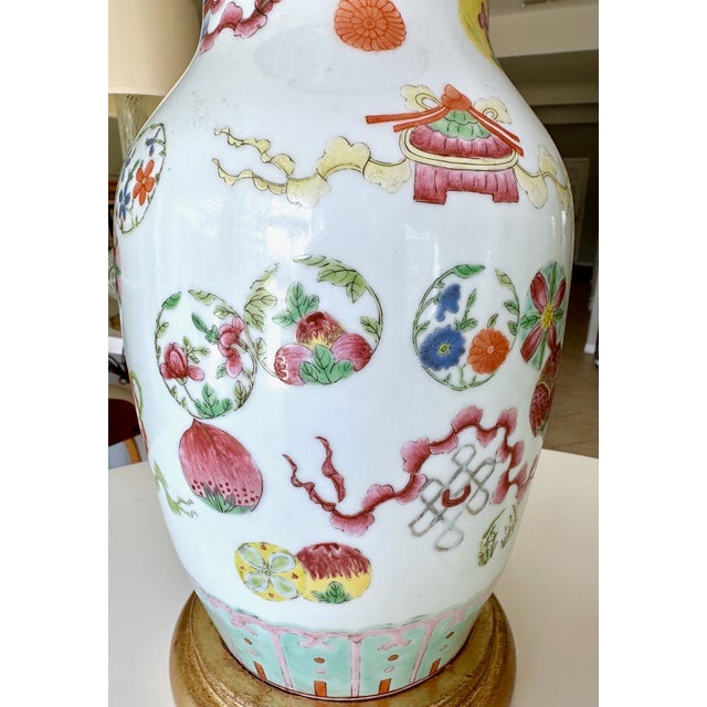 Pair 19th Century Chinese Marbro Famille Rose Porcelain Table Lamps For Sale - Image 15 of 18