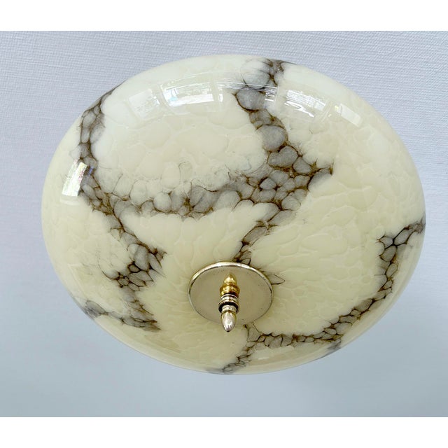Metal Art Deco Pendant Light in Marble Glass, 1930s For Sale - Image 7 of 17