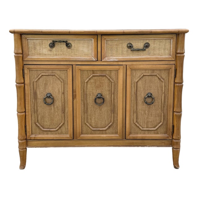 Boho Chic Faux Bamboo and Wicker Sideboard by Broyhill For Sale