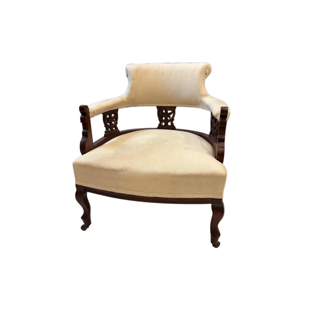 Traditional Vintage Regency Style Mahogany Library Armchair With Upholstered Seat & Brass Casters For Sale - Image 3 of 5