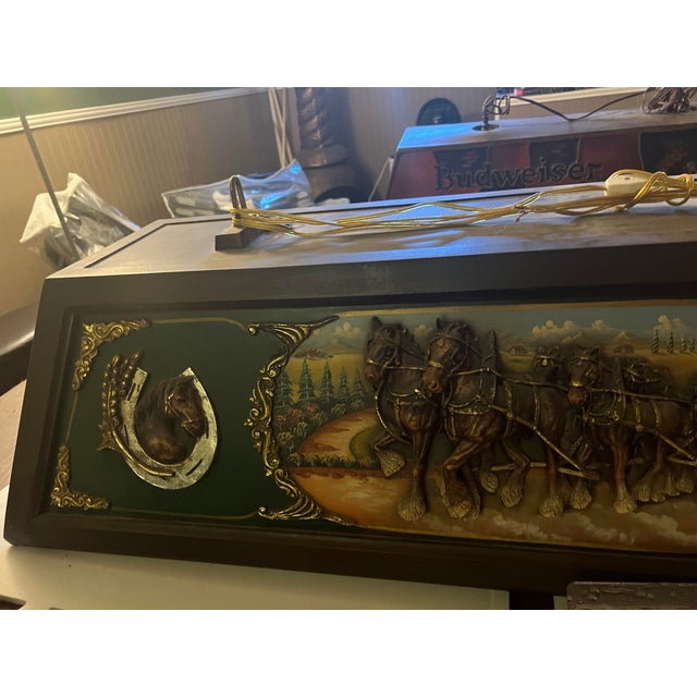 Vintage Budweiser Rare Collectible Clydesdale and Wagon Billiards Light For Sale - Image 4 of 12