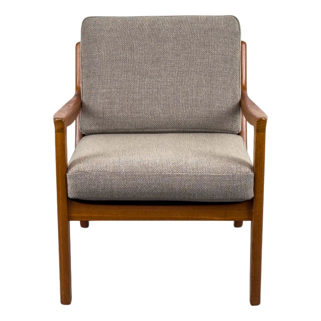Danish Teak and Wool Senator Lounge Chair by Ole Wanscher for P. Jeppesen, 1980s For Sale
