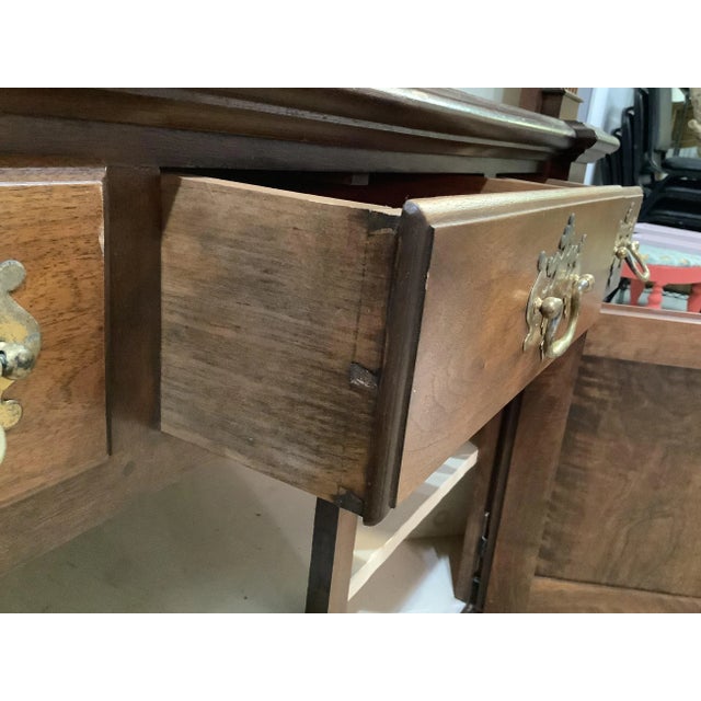 Antique Corner Cabinet Burled Wood Painted Interior 2 Pce Fluted Column Arched For Sale - Image 11 of 13