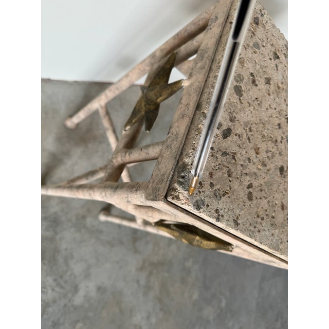 Vintage Organic Modern Wrought Iron and Stone Top Pedestal / Plant Stand For Sale - Image 9 of 12