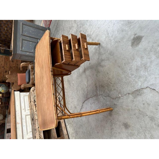 Wood Blonde Rattan Desk, 1960s For Sale - Image 7 of 15