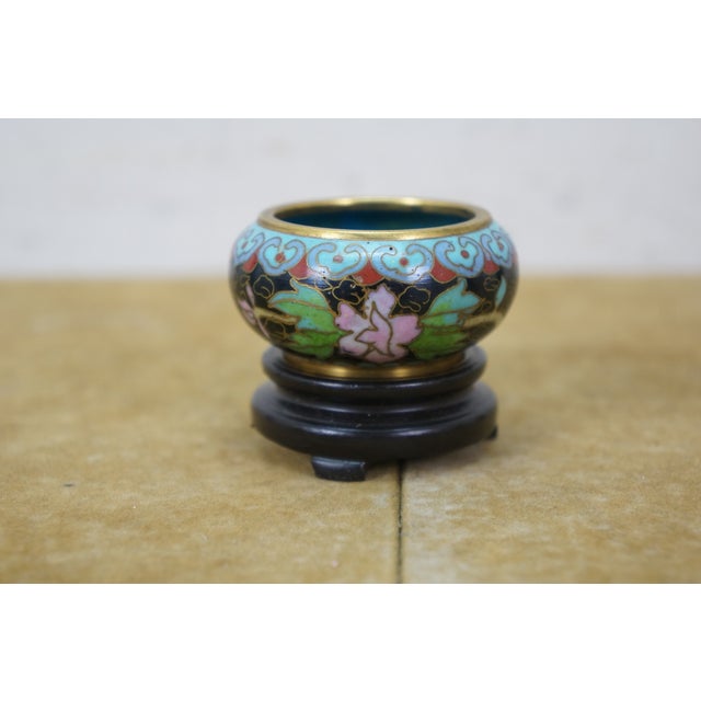 Late 20th Century 6 Chinese Brass Cloisonne Enameled Floral Vases Brush Bowls Ashtray Dishes For Sale - Image 5 of 17