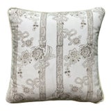 Ribbon Hand Block Taupe Print Indiennes Pillow Square Decorative Pillow With Down Feather Insert For Sale