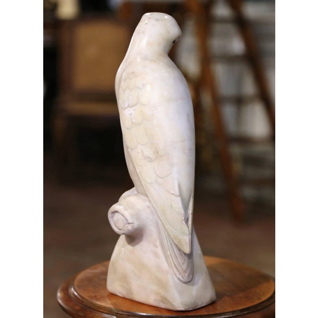 Stone 19th Century French Carved Marble Parrot Sculpture With Glass Eyes For Sale - Image 7 of 9