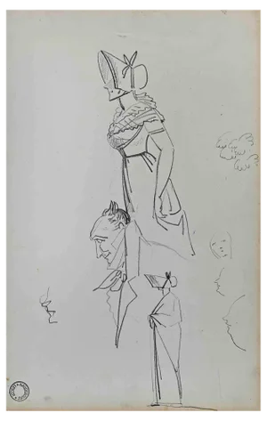 Hortense Haudebort-Lescot, Study of Figures, Pencil Drawing, Early 19th Century