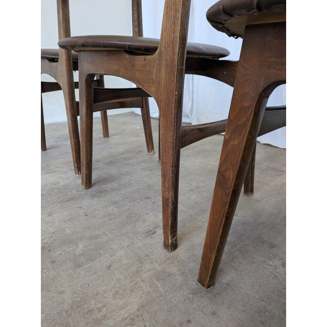 Vintage Wooden Dining Chairs with Brown Leather Seats, 1970s, Set of 3 For Sale - Image 6 of 18