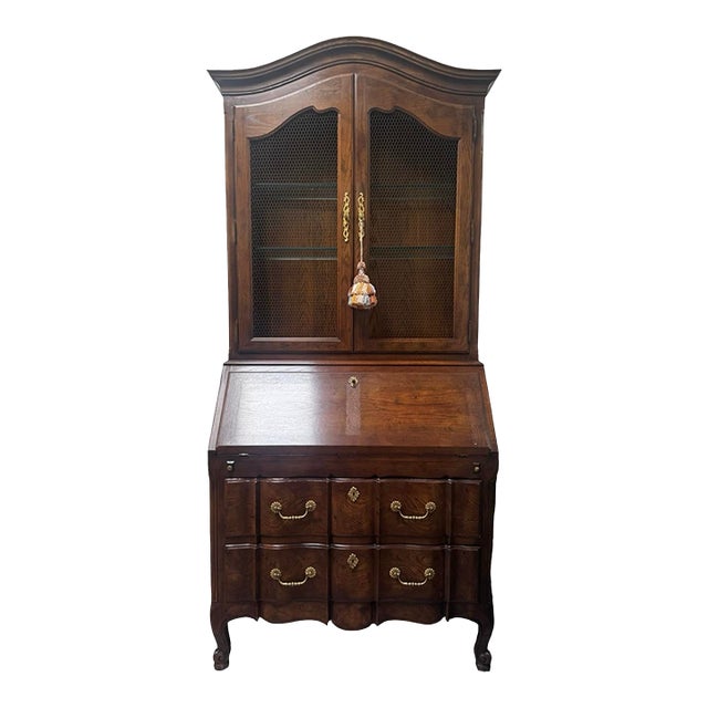 Late 20th Century Henredon Secretary Desk With Glass Shelves For Sale