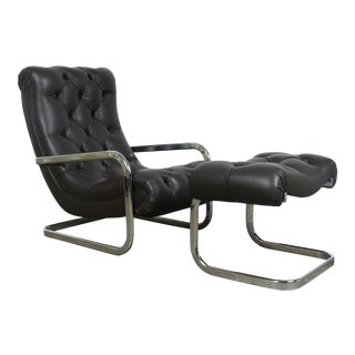 Italian Leather Chair and Ottoman For Sale