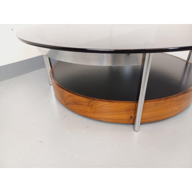 Vintage Italian Round Coffee Table in Teak, Chrome Metal and Smoked Glass, 1960s For Sale - Image 8 of 18