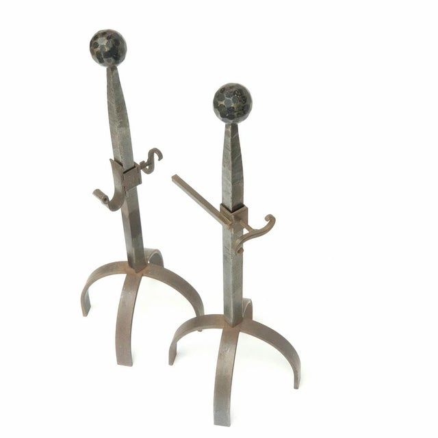 Vintage Brutalist Fireplace Andirons, 1970s, Set of 2 For Sale - Image 3 of 10