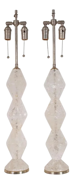 Stacked Diamond Rock Crystal Table Lamps by Marcelo Bessa - a Pair