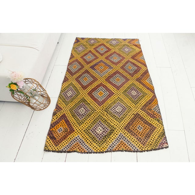 Turkish Vintage Anatolian Geometric KİLİM For Sale - Image 3 of 10