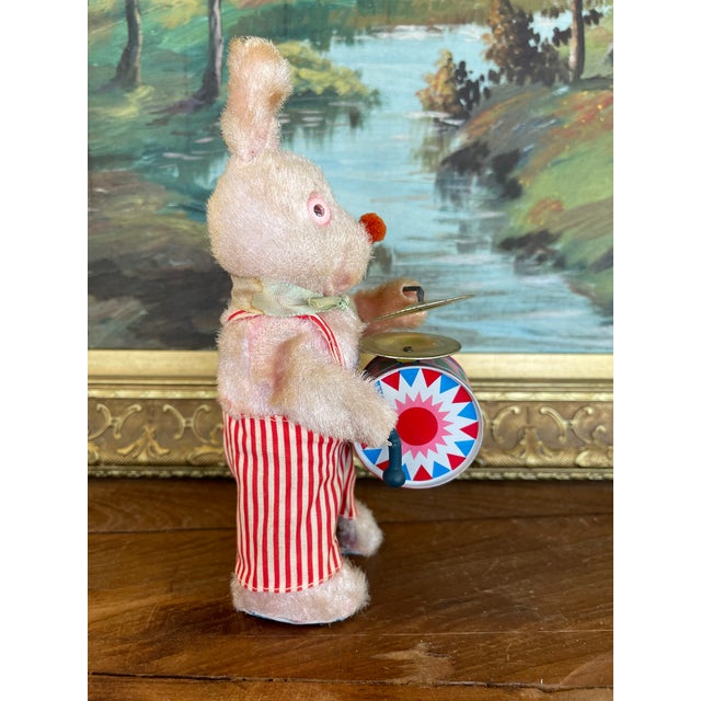 Mid-Century Modern Vintage Wind-Up Bunny Rabbit Toy With Drum and Cymbals, 1950s-1960s.. For Sale - Image 3 of 10