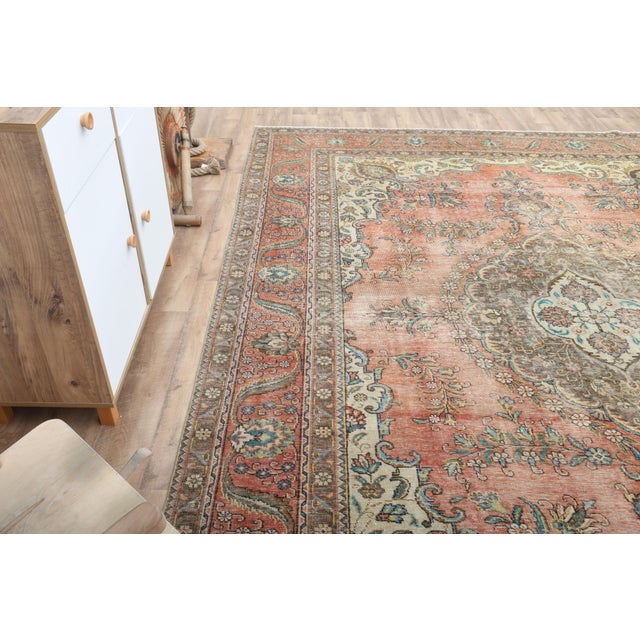 1970s 1970s Vintage Persian Handmade Wool Cotton Orange Oversized Rug For Sale - Image 5 of 9