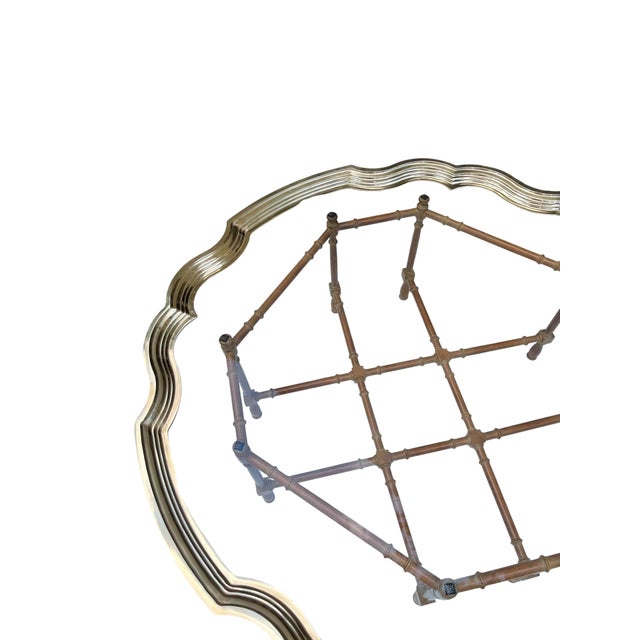 Vintage Hollywood Regency Faux Bamboo & Brass Scalloped Glass Tray Coffee Table, 42” Round For Sale - Image 10 of 17