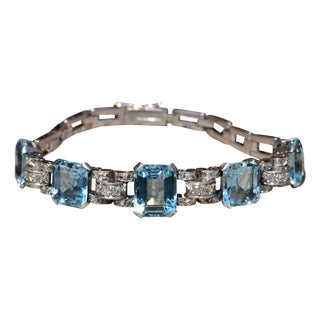 1920s The Bianca: Phenomenal Antique Santa Maria Aquamarine Bracelet in Platinum For Sale