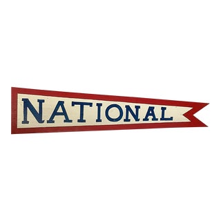 Circa 1950s Wood Hand Painted Red/White/Blue National Pennant For Sale