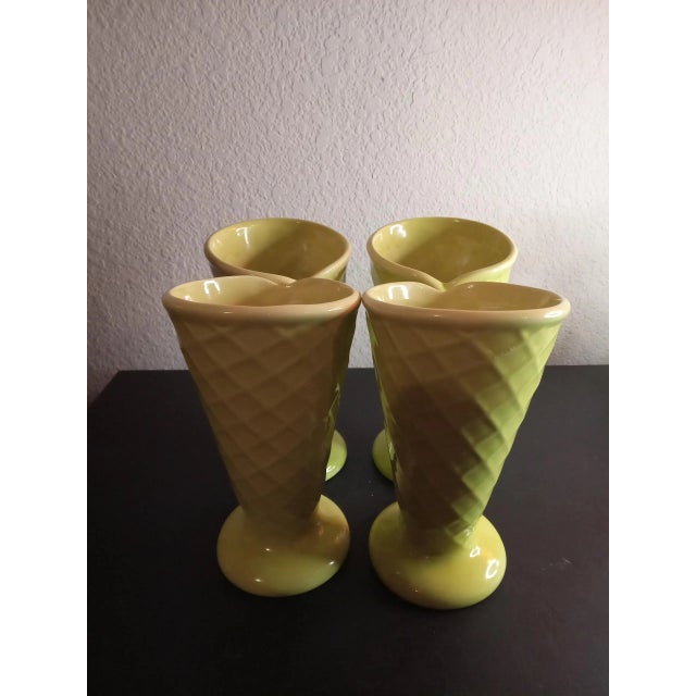 Contemporary Vinage Trisa Ice Cream Waffle Pattern Green Cups- Set of 4 For Sale - Image 3 of 6