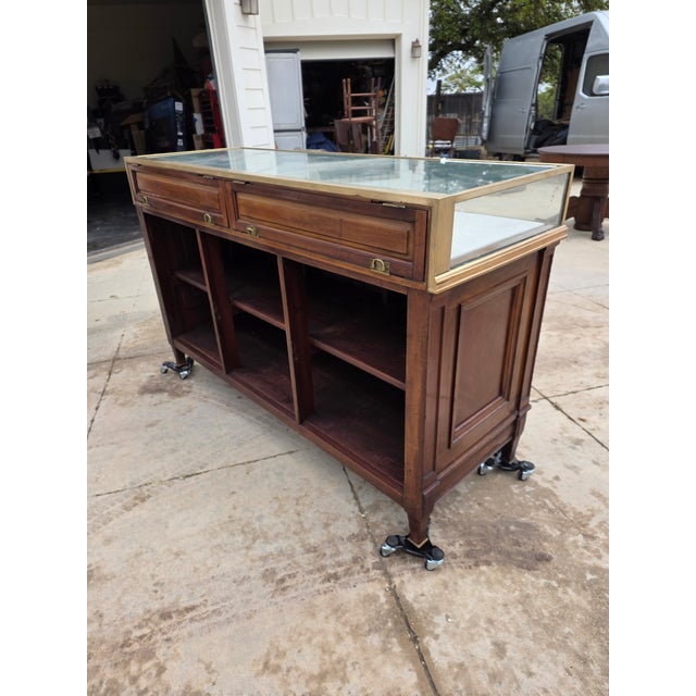 Wood Antique Mercantile Display Case With Storage For Sale - Image 7 of 12