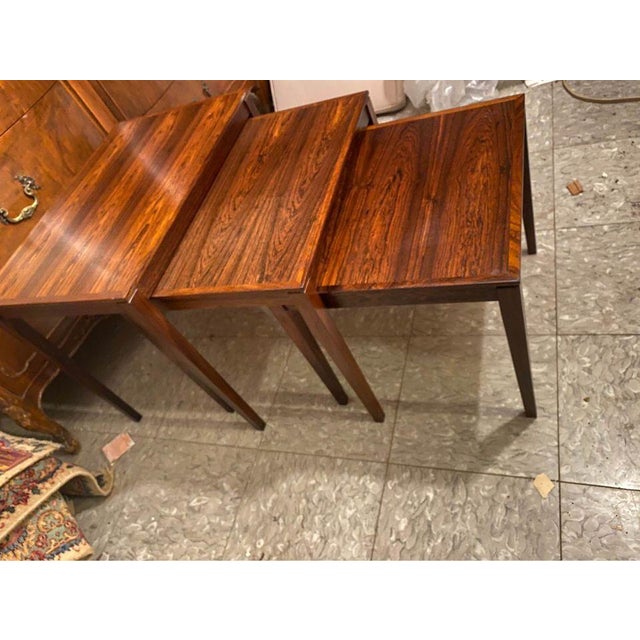 Mid 20th Century Danish Mid Century Nest of Three Bent Silberg Rosewood Side Tables For Sale - Image 5 of 10