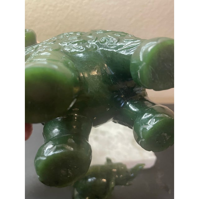 1940s Exquisite Asian Carved Natural Jasper Jade 7” Trunk Up Elephant W/ Baby Elephant Symbol of Peace, Prosperity & Wisdom For Sale - Image 11 of 12
