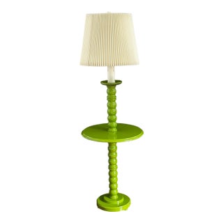 1970s Vintage Pop Art Lime Green Spindle Floor Lamp With Integrated Tray Table For Sale
