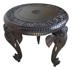 Carved Anglo-Indian Round Elephant Table