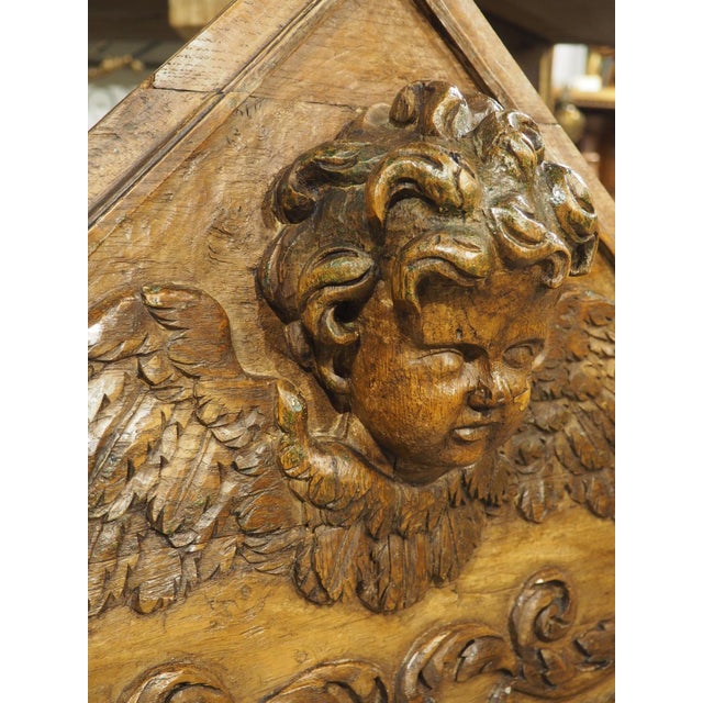 18th Century French Carved Oak Overdoor Pediment With Winged Cherub For Sale - Image 10 of 18