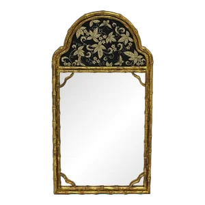 Vintage Chinoiserie Gilt Faux Bamboo & Decoupage Mirror